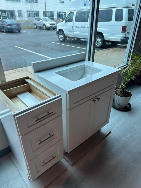 White Shaker Bathroom Vanity with 3 Drawers (Only Pickup)