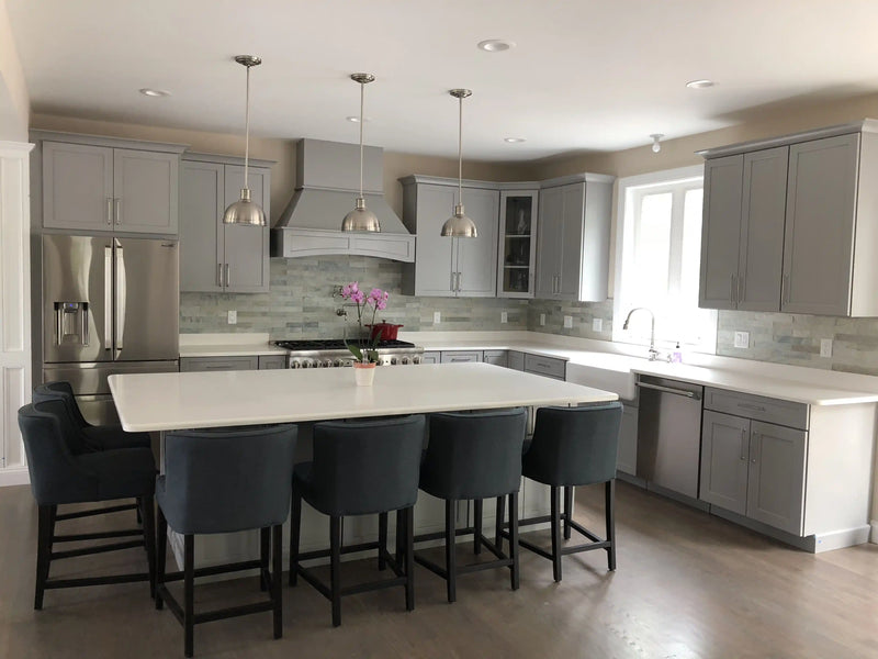 quartz countertops with grey cabinets